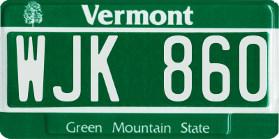 VT license plate WJK860
