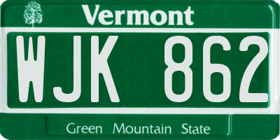 VT license plate WJK862