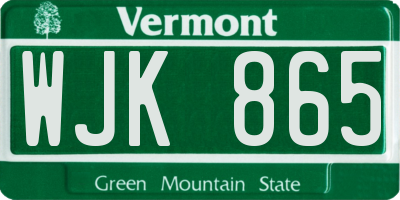 VT license plate WJK865