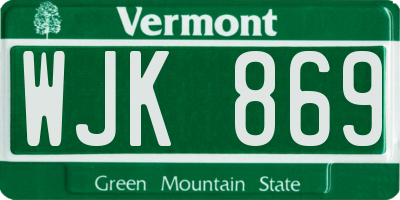 VT license plate WJK869