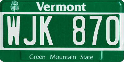 VT license plate WJK870