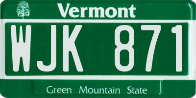 VT license plate WJK871