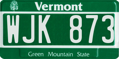 VT license plate WJK873