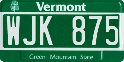 VT license plate WJK875