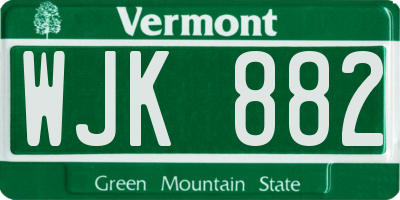 VT license plate WJK882