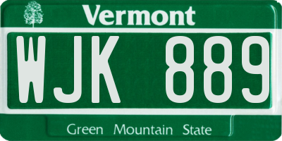 VT license plate WJK889