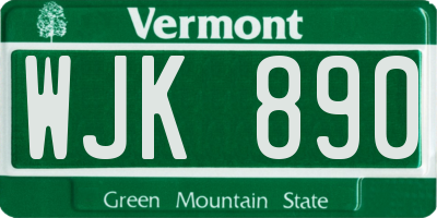 VT license plate WJK890