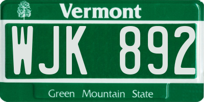 VT license plate WJK892