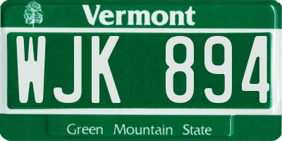 VT license plate WJK894