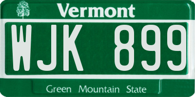 VT license plate WJK899