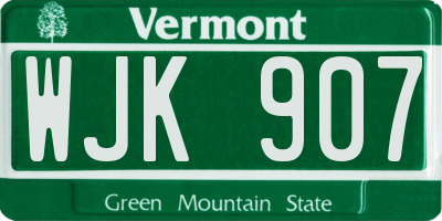 VT license plate WJK907