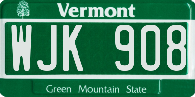 VT license plate WJK908