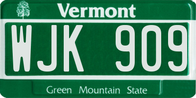 VT license plate WJK909