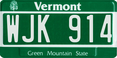 VT license plate WJK914
