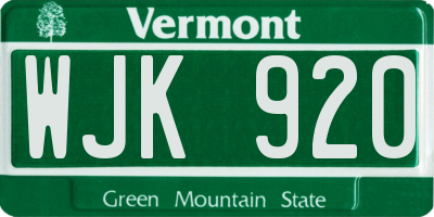 VT license plate WJK920