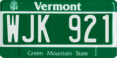 VT license plate WJK921