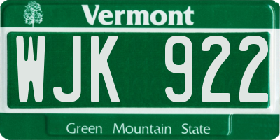 VT license plate WJK922