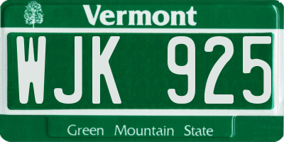 VT license plate WJK925
