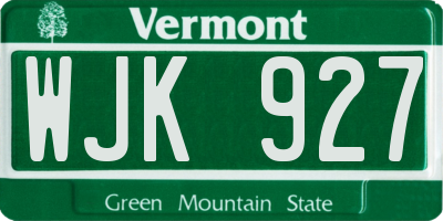 VT license plate WJK927