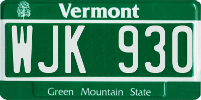 VT license plate WJK930