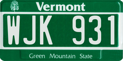 VT license plate WJK931