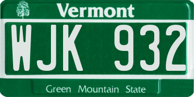 VT license plate WJK932