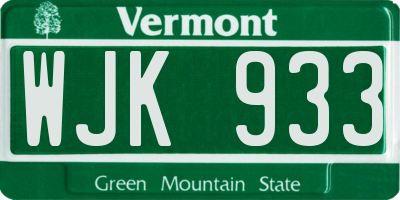 VT license plate WJK933