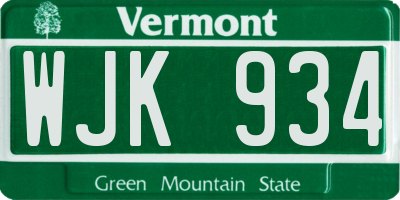 VT license plate WJK934