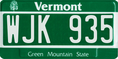 VT license plate WJK935