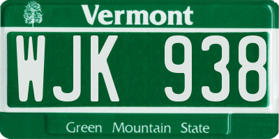 VT license plate WJK938