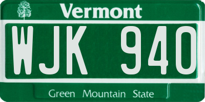 VT license plate WJK940
