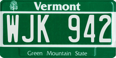 VT license plate WJK942