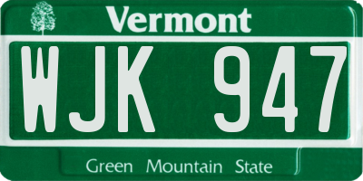 VT license plate WJK947