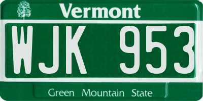 VT license plate WJK953