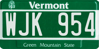 VT license plate WJK954