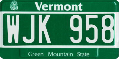 VT license plate WJK958