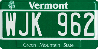 VT license plate WJK962