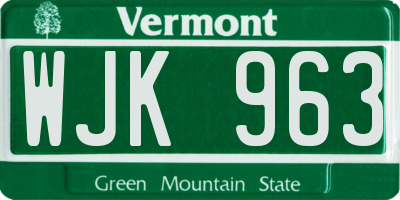 VT license plate WJK963