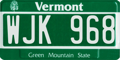 VT license plate WJK968