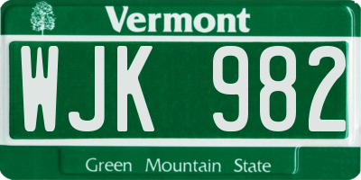 VT license plate WJK982