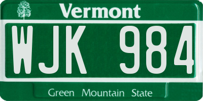 VT license plate WJK984