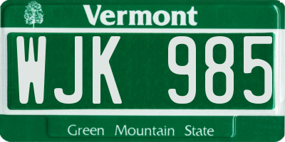 VT license plate WJK985