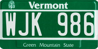 VT license plate WJK986