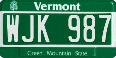 VT license plate WJK987