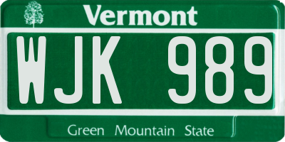 VT license plate WJK989