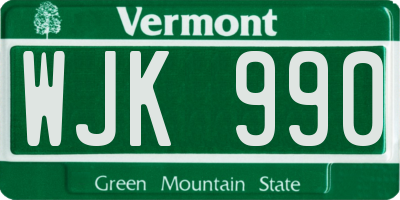 VT license plate WJK990