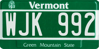 VT license plate WJK992