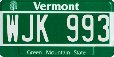 VT license plate WJK993