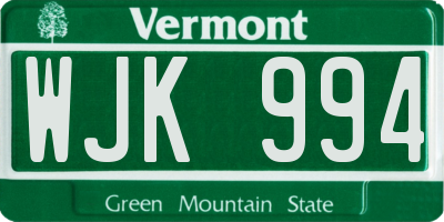 VT license plate WJK994