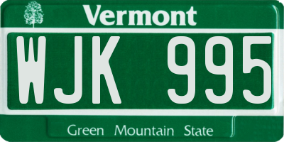 VT license plate WJK995